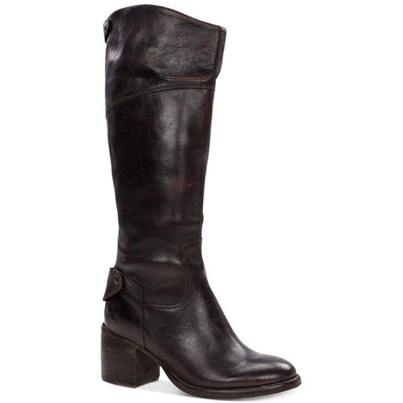 PATRICIA NASH Dark Brown Red Leather Loretta Tall Knee High Riding Heeled Boots - Picture 2 of 16